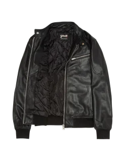 Blouson motard noir multipoches, cuir d'agneau - NOIR