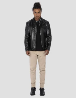 Blouson motard noir mythique USA, cuir de cheval - NOIR
