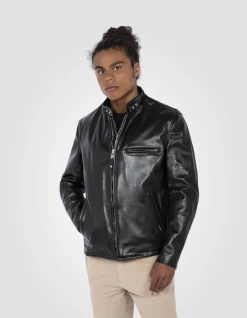 Blouson motard noir mythique USA, cuir de cheval - NOIR