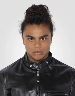 Blouson motard noir mythique USA, cuir de cheval - NOIR