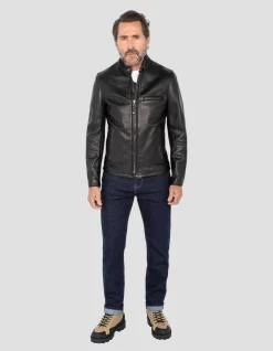 Blouson motard noir mythique USA, cuir de vachette - NOIR