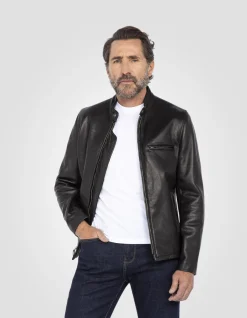Blouson motard noir mythique USA, cuir de vachette - NOIR