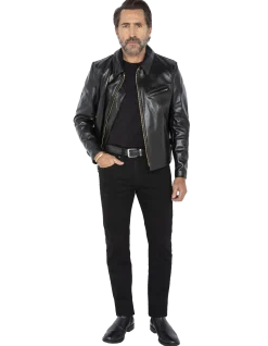 Blouson motard noir mythique USA, cuir de cheval - NOIR