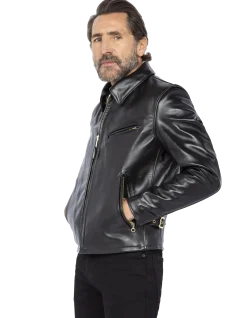 Blouson motard noir mythique USA, cuir de cheval - NOIR