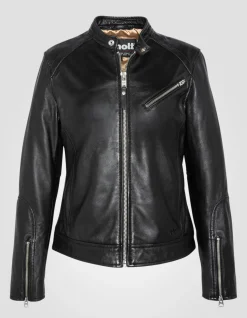 Blouson motard souple noir, cuir d'agneau lavé - NOIR