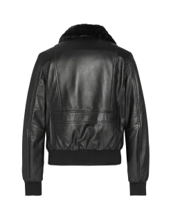 Blouson noir avec col en fausse fourrure amovible - NOIR
