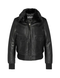 Blouson noir avec col en fausse fourrure amovible - NOIR