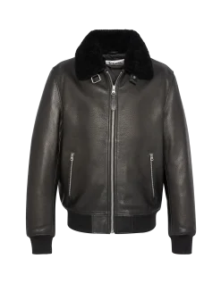 Blouson noir aviateur, cuir de vachette - NOIR