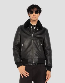 Blouson noir aviateur, cuir de vachette - NOIR