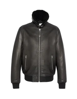 Blouson noir aviateur, cuir de vachette - NOIR