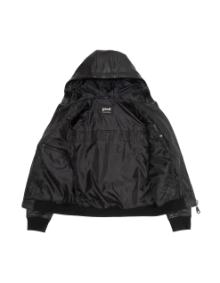 Blouson noir à capuche, cuir d'agneau - NOIR