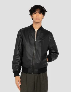 Blouson noir casual, cuir d'agneau - NOIR