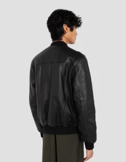 Blouson noir casual, cuir d'agneau - NOIR