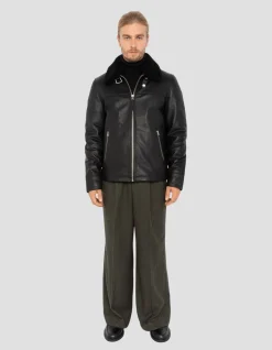 Blouson noir casual, cuir de vachette - NOIR