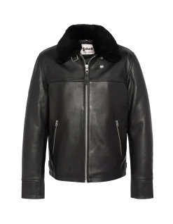 Blouson noir casual, cuir de vachette - NOIR