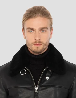 Blouson noir casual, cuir de vachette - NOIR