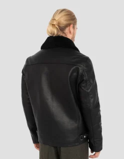 Blouson noir casual, cuir de vachette - NOIR
