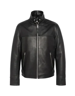 Blouson noir casual, cuir de vachette - NOIR