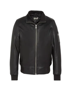 Blouson noir col montant, cuir d'agneau - NOIR