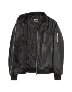 Blouson noir col montant, cuir d'agneau - NOIR