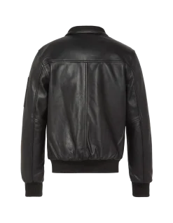 Blouson noir col montant, cuir d'agneau - NOIR