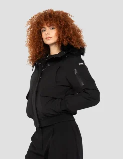 Blouson noir snorkel court à capuche - NOIR