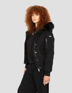 Blouson noir snorkel court à capuche - NOIR