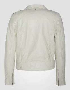 Blouson Perfecto® blanc avec ceinture, cuir d'agneau - BLANC CASSÉ