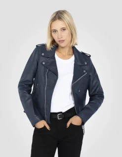 Blouson Perfecto® bleu marine, cuir d'agneau - MARINE