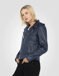 Blouson Perfecto® bleu marine, cuir d'agneau - MARINE