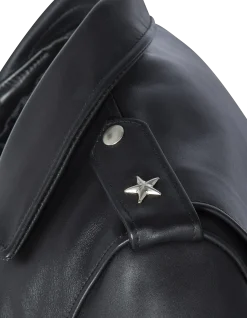 Blouson Perfecto® doublé en laine mythique USA, cuir de taureau - NOIR