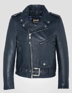 Blouson Perfecto® indigo avec ceinture, cuir d'agneau - INDIGO