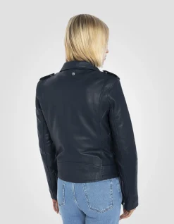 Blouson Perfecto® indigo avec ceinture, cuir d'agneau - INDIGO