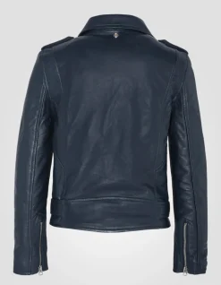 Blouson Perfecto® indigo avec ceinture, cuir d'agneau - INDIGO