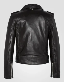 Blouson Perfecto® marron avec ceinture, cuir d'agneau - MARRON