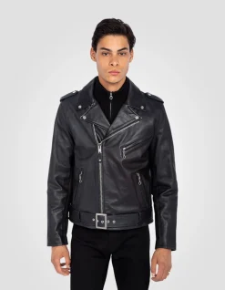 Blouson Perfecto® noir avec ceinture, cuir de vachette - NOIR