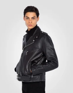 Blouson Perfecto® noir avec ceinture, cuir de vachette - NOIR