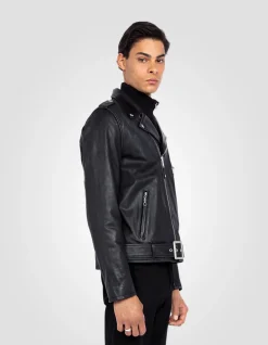 Blouson Perfecto® noir avec ceinture, cuir de vachette - NOIR