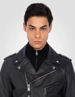 Blouson Perfecto® noir avec ceinture, cuir de vachette - NOIR