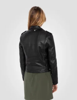 Blouson Perfecto® noir avec ceinture, cuir d'agneau - NOIR