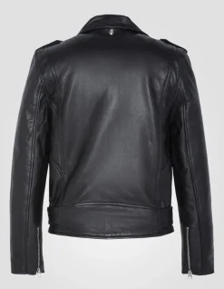 Blouson Perfecto® noir avec ceinture, cuir d'agneau - NOIR