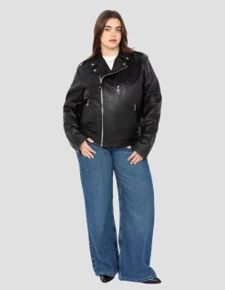 Blouson Perfecto® noir, cuir d'agneau, grande taille - NOIR
