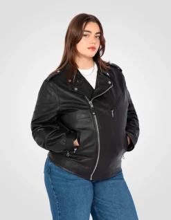 Blouson Perfecto® noir, cuir d'agneau, grande taille - NOIR