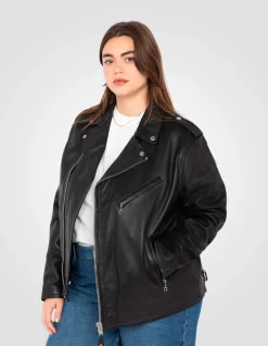 Blouson Perfecto® noir, cuir d'agneau, grande taille - NOIR