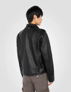Blouson Perfecto® noir sans ceinture, cuir de d'agneau lavé - NOIR