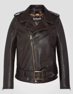 Blouson Perfecto® One Star marron foncé avec ceinture, cuir de vachette - MARRON FONCÉ