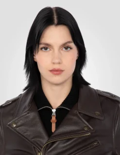 Blouson Perfecto® One Star marron foncé avec ceinture, cuir de vachette - MARRON FONCÉ