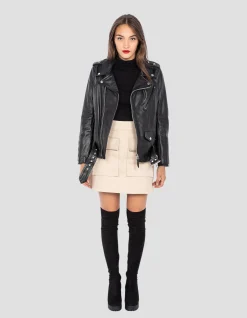 Blouson Perfecto® One Star noir avec ceinture, cuir de vachette - NOIR
