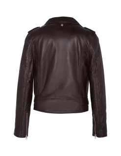 Blouson Perfecto® prune avec ceinture, cuir d'agneau - PRUNE
