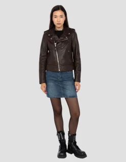 Blouson Perfecto® prune, cuir d'agneau - PRUNE